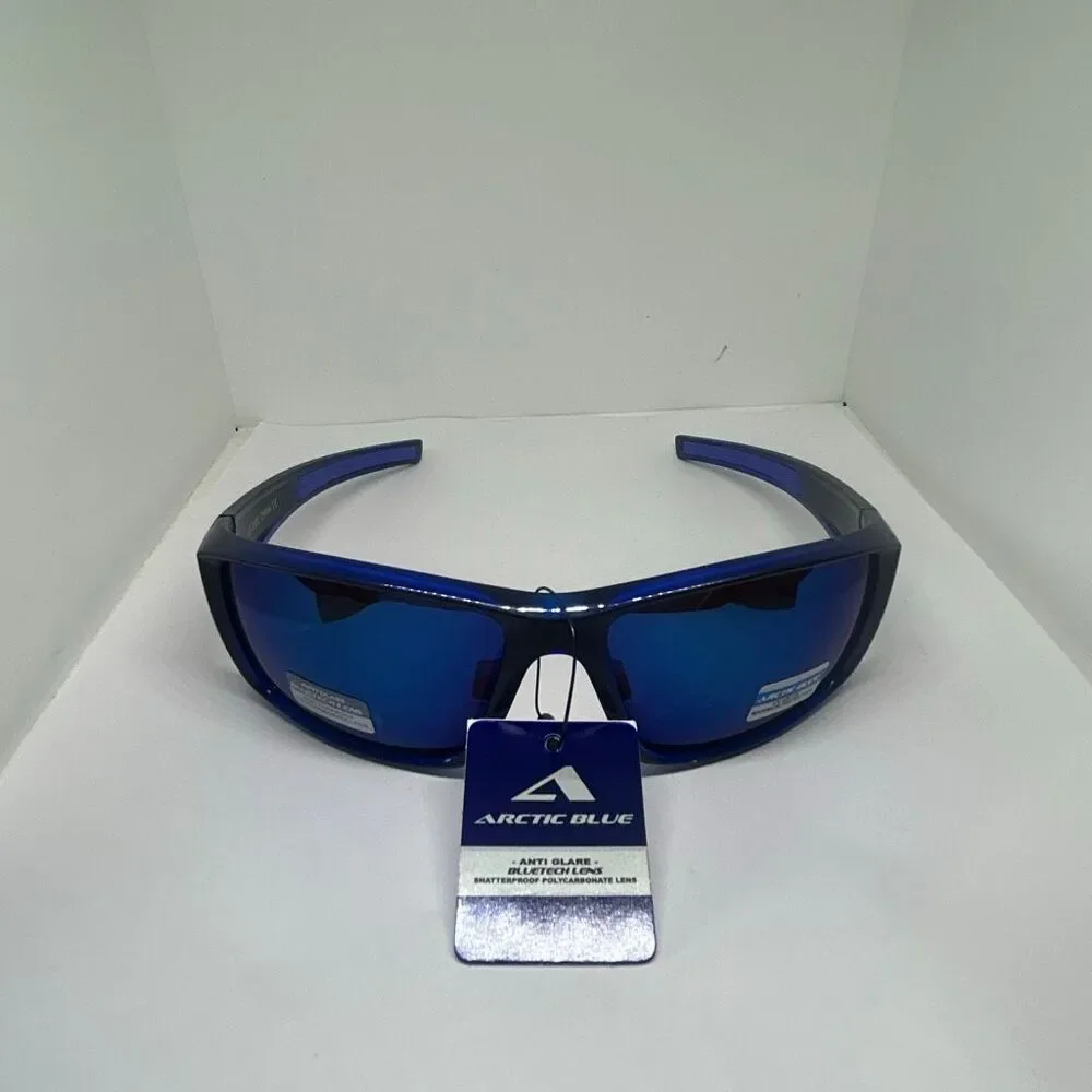 Arctic Blue Mirrored Blue Lens Wrap Sunglasses UV400 Protection